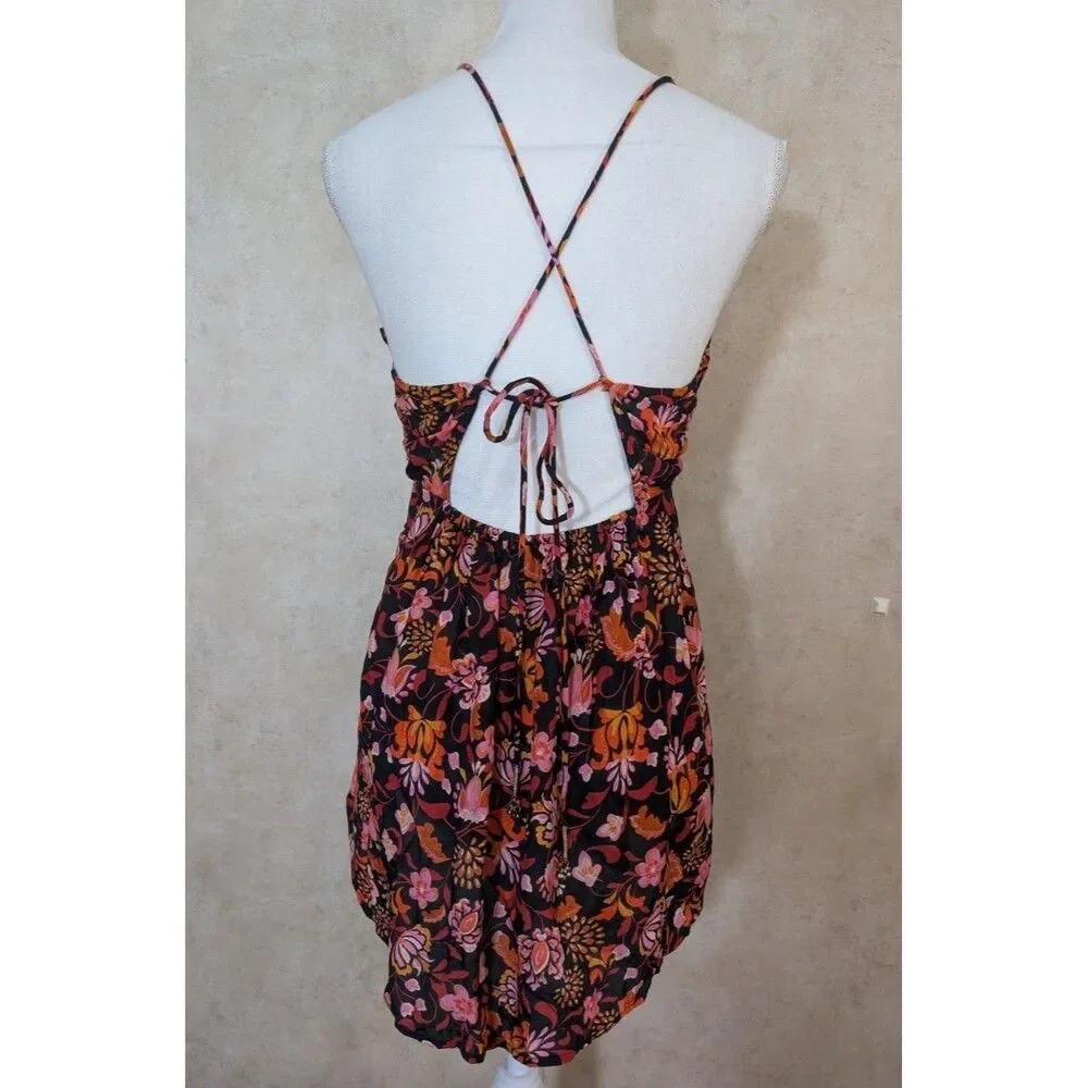 Free People Babydoll Top Womens XS Floral Tie Back Sleeveless Boho Summer
